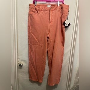 Ava & Viv Coral Orange Peach High-Rise Slim Straight Plus Size Jeans Denim Pants